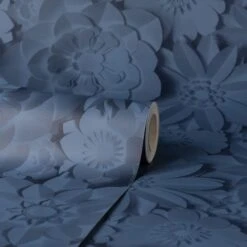 Dunelm Dimensions Floral Navy Wallpaper -Cool Decoration 1000185607 alt02
