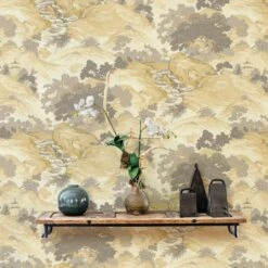 Crown Wallpaper Oriental Landscape Yellow Wallpaper