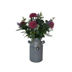 Dunelm Artificial Dahlia Red In Metal Churn 38cm