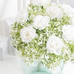 Dunelm Artificial Rose And Gypsophila Cream Bouquet 32cm -Cool Decoration 30672956 alt01