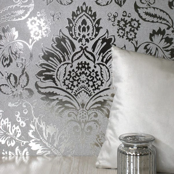 Fine Décor Wallpaper Platinum Damask Silver Vinyl Wallpaper 3 Fine Décor Wallpaper Platinum Damask Silver Vinyl Wallpaper