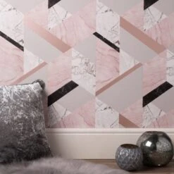 Fine Décor Wallpaper Marblesque Geo Pink Wallpaper
