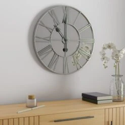 Dunelm Silver Distressed Mirrored 57cm Clock