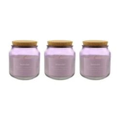 Dunelm Pack Of 3 Lavender Jar Candles With Cork Lid