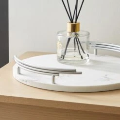 Dunelm Faux Marble Silver Circular Tray -Cool Decoration 30752241 alt01