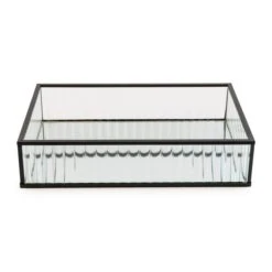 Dunelm Ribbed Glass Tray Black 26cm -Cool Decoration 30755577 alt05
