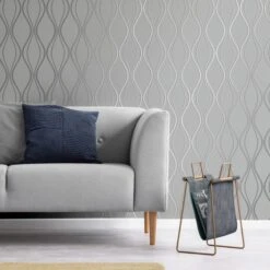 Platinum Rosco Foil Wave Silver Wallpaper