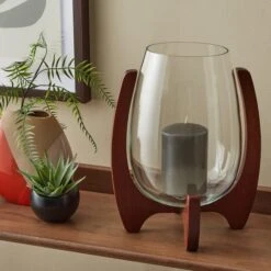 Elements Sculpted Walnut Lantern 30cm