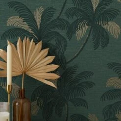 Dunelm Palm Print Emerald Green Wallpaper -Cool Decoration 30770738 alt03