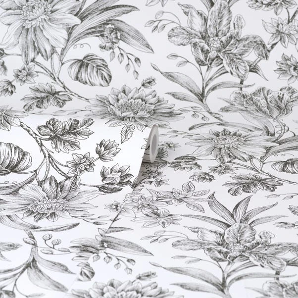 Brewster Etched Floral Mono Self Adhesive Wallpaper 5 Brewster Etched Floral Mono Self Adhesive Wallpaper - Image 3