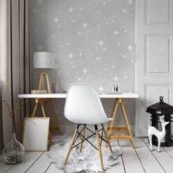Brewster Scattered Stars Grey Self Adhesive Wallpaper -Cool Decoration 30780884 alt03