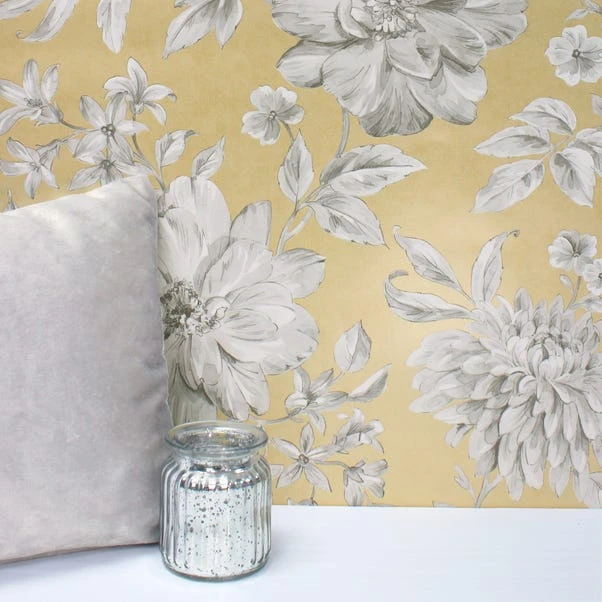 Crown Wallpaper Lucia Yellow Floral Wallpaper 3 Crown Wallpaper Lucia Yellow Floral Wallpaper