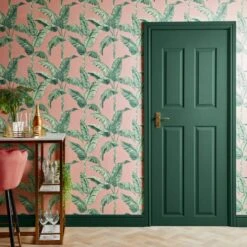 Dunelm Banana Leaf Pink Wallpaper