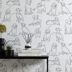 Dunelm Linear Dogs White Wallpaper -Cool Decoration 30783035 alt03