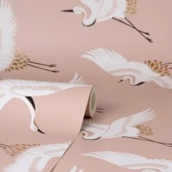 Dunelm Flying Cranes Blush Wallpaper -Cool Decoration 30783052 alt02