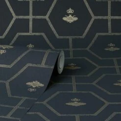 Dorma Heritage Bee Navy Wallpaper -Cool Decoration 30783078 alt02