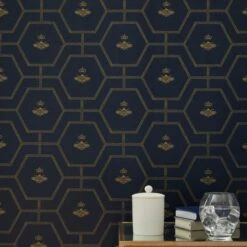 Dorma Heritage Bee Navy Wallpaper -Cool Decoration 30783078 alt04