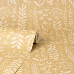 Dunelm Modern Leaf Ochre Wallpaper -Cool Decoration 30783475 alt02