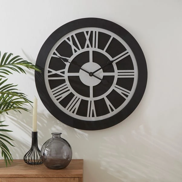 Dunelm Wooden Clock Black Silver 60cm 3 Dunelm Wooden Clock Black Silver 60cm
