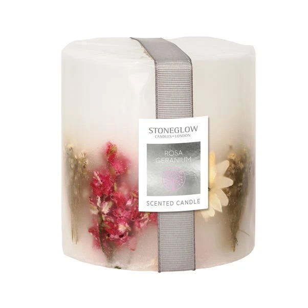 Stoneglow Geranium Rosa Scented Pillar Candle 3 Stoneglow Geranium Rosa Scented Pillar Candle