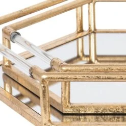 Pacific Lifestyle Set Of 2 Metal & Mirrored Gold Trays -Cool Decoration 30803397 alt03