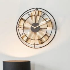 Pacific Lifestyle Antique Brass & Black Fan Design Wall Clock 46cm
