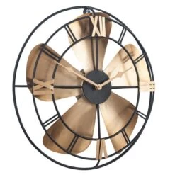 Pacific Lifestyle Antique Brass & Black Fan Design Wall Clock 46cm -Cool Decoration 30803492 alt02
