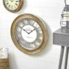 Pacific Lifestyle Polished Nickel & Mango Wood Round Wall Clock 58cm